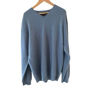 Johnnie Walker Mens VNeck Sweater 100% Cashmere Size‎ XL Blue Preppy Knit Golf